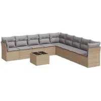 Syfax Salon de jardin avec coussins 10 pcs beige résine tressée