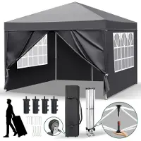 FCH Pavillon pliable 3x3 m Pavillon de jardin avec 4 parties latérales, pavillon avec 4 sacs de sable Pavillon Pop Up Tente de réception, Gris