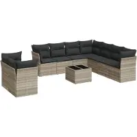 vidaXL Ensemble de 10 canapés de jardin avec coussins gris clair Poly rotin