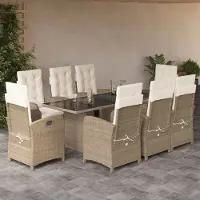 Syfax Ensemble à manger de jardin et coussins 9 pcs beige Poly rotin