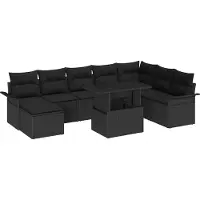 Syfax Ensemble de canapé de jardin avec coussin 9 pcs Noir polyrotin