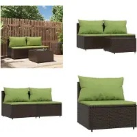 vidaXL 3 pcs. Garden Lounge Set with Coussins Braun Poly Rattan - Garden Lounge Set - Garden Lounge Sets - Outdoor Lounge Set - Lounge Set Terrasse