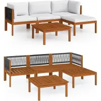 Syfax Salon de jardin 5 pièces avec coussins, bois d'acacia crème et corde