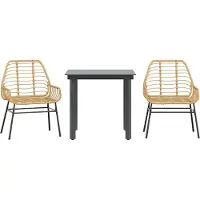 Syfax Ensemble à manger de jardin 3pcs marron résine tressée verre