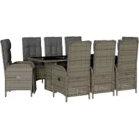Syfax Ensemble à manger de jardin 9 pcs coussins gris résine tressée