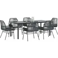Syfax Ensemble à manger de jardin coussins 7pcs noir poly rotin verre