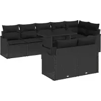 Syfax Ensemble salon avec coussin 9 pcs Noir Poly rotin