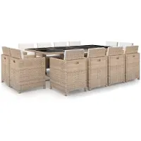 The Living Store Ensemble de jardin 13 pièces avec coussins Poly Rattan Beige