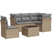 vidaXL Ensemble de salon de jardin 6 pièces avec coussins Beige Poly Rattan