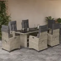 Syfax Ensemble à manger de jardin et coussins 7 pcs gris clair rotin