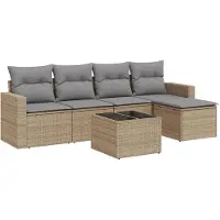 vidaXL Ensemble de salon de jardin 6 pièces avec coussins Beige Poly Rattan