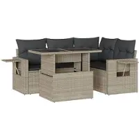 vidaXL Ensemble de salon de jardin 5 pièces avec coussins gris clair Poly rotin
