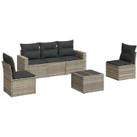 vidaXL Ensemble de salon de jardin 6 pièces avec coussins gris clair Poly rotin