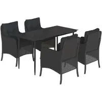 Syfax Ensemble à manger de jardin coussins 5pcs Noir Résine tressée