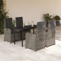 Syfax Ensemble à manger de jardin 5 pcs coussins gris résine tressée