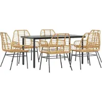 Syfax Ensemble à manger jardin 7pcs marron rpoly otin verre