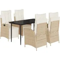Syfax Ensemble à manger de jardin avec coussins 5pcs Beige poly rotin