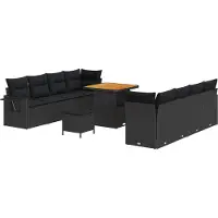 Syfax Ensemble de canapé de jardin 11 pcs Noir Poly rotin