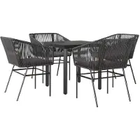 Syfax Ensemble à manger de jardin et coussins 5 pcs noir rotin verre
