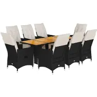 Syfax Ensemble à manger de jardin 9pcs coussins noir résine tressée