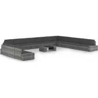 Syfax Salon de jardin 14 pcs avec coussins Gris Résine tressée