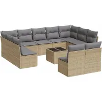 Syfax Salon de jardin avec coussins 12 pcs beige résine tressée