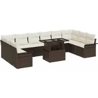 Syfax Ensemble de canapé de jardin 11 pcs Marron Poly rotin