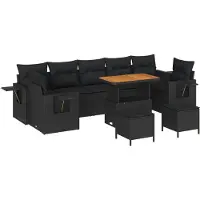 Syfax Ensemble de canapé de jardin 10 pcs Noir polyrotin