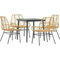 Syfax Ensemble à manger jardin 5pcs marron poly rotin verre