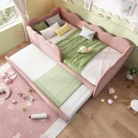 MODFU Lit Gigogne 90x190 cm - Lit Enfant Banquette avec Couchage Tiroir Intégré, Sans Matelas - Tissu Lin, Rose