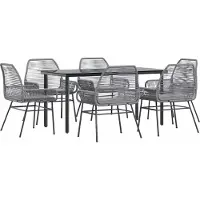 Syfax Ensemble à manger jardin coussins 7 pcs gris poly rotin verre