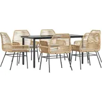 Syfax Ensemble à manger jardin coussins 7pcs marron poly rotin verre