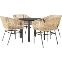 Syfax Ensemble à manger jardin coussins 5pcs marron poly rotin verre