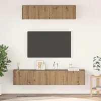 Prolenta Meuble TV exclusif - Ensemble de 4 pièces en bois stratifié imitation chêne massif