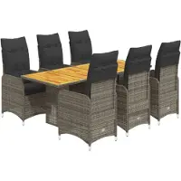 Syfax Ensemble de bistro de jardin 7 pcs coussins gris poly rotin