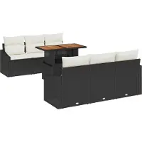 Syfax Ensemble de canapé de jardin 7 pcs Noir Poly rotin