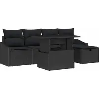Syfax Ensemble de canapé de jardin modulaire 6 pièces, salon d'extérieur avec coussins, poly rotin noir texturé, capacité 5 personnes, pieds réglables