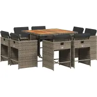 Syfax Ensemble à manger de jardin 9 pcs coussins gris résine tressée
