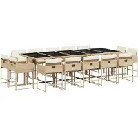Syfax Ensemble à manger de jardin et coussins 15 pcs beige