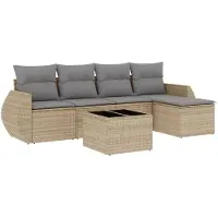Syfax Salon de jardin avec coussins 6 pcs beige résine tressée