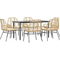 Syfax Ensemble à manger jardin coussins 7pcs marron poly rotin verre