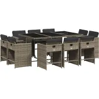 Syfax Ensemble à manger de jardin 11pcs avec coussins gris poly rotin