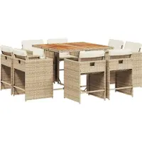Syfax Ensemble à manger de jardin et coussins 9 pcs beige Poly rotin