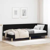 Prolenta Maison Exclusive - Cadre de lit d'angle noir 100 cm x 200 cm, tissu et contreplaqué