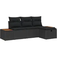 vidaXL Ensemble canapé de jardin avec coussins 4 pièces Noir Poly-rotin