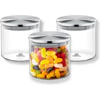 Wilmax England Ensemble de 3 bocaux de conservation Wilmax, capacité de 600 ml, avec couvercle en acier inoxydable, transparent