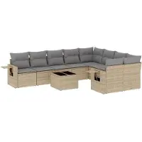 Syfax Salon de jardin avec coussins 10 pcs beige résine tressée