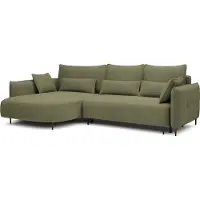 Selsey Oblivio - Canapé d'angle avec fonction sommeil, coffre de lit, housse en velours hydrofuge vert olive, ottomane à gauche