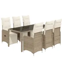 Syfax Ensemble de bistro de jardin 7 pcs coussins marron poly rotin
