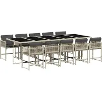 Syfax Ensemble à manger de jardin 11pcs avec coussins gris poly rotin